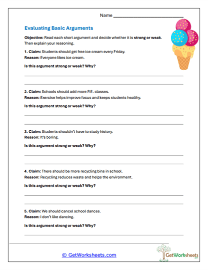 Evaluating Arguments Worksheet