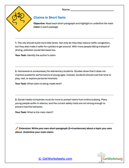 Claims in Texts Worksheet