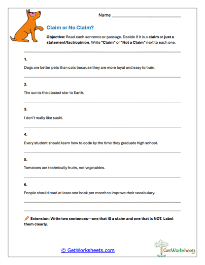 Claim or Not Worksheet