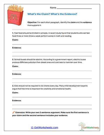 Claims and Evidence Worksheet