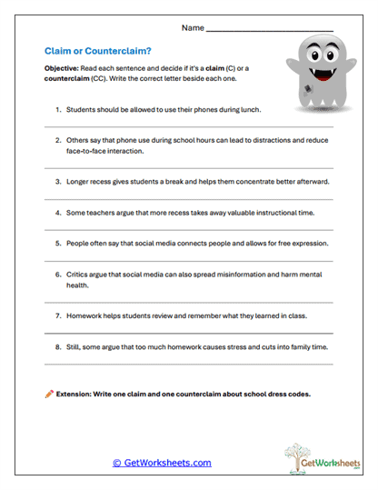Claim or Counterclaim Worksheet