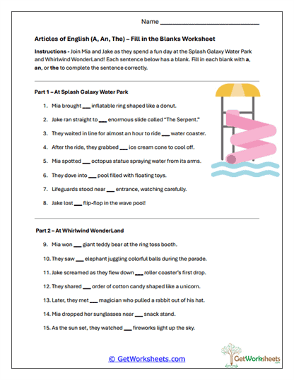 Water Park Adventure Worksheet