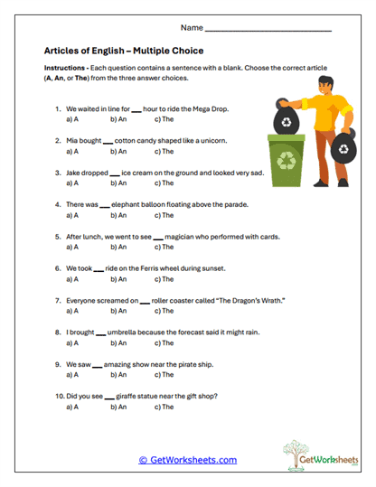 Article Multiple Choice Worksheet