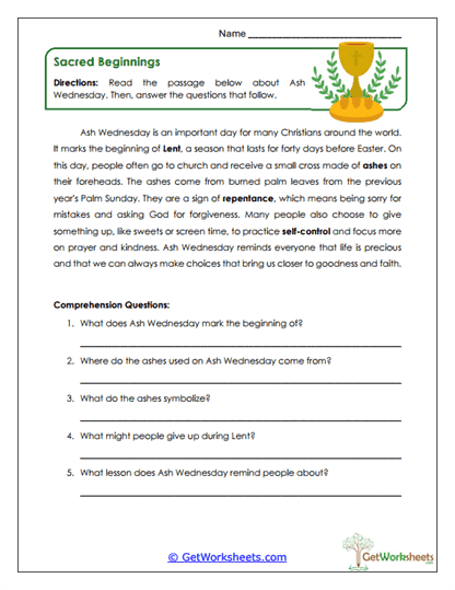 Ash Wednesday Worksheets