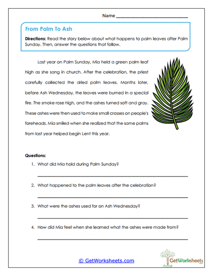 From Palm to Ash Worksheet