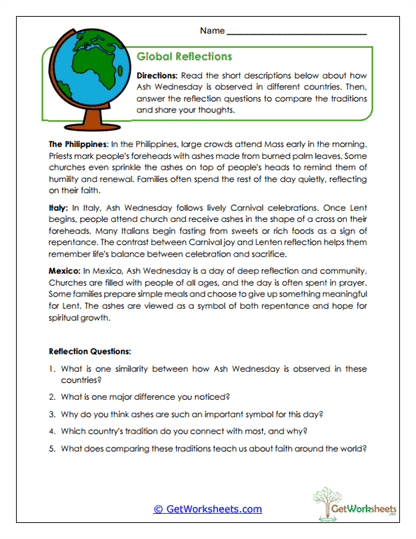Global Reflections Worksheet