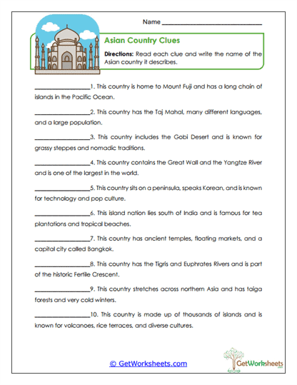 Country Quest Worksheet