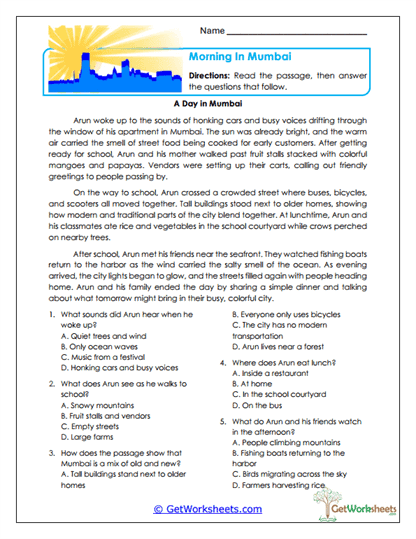 Morning in Mumbai Worksheet