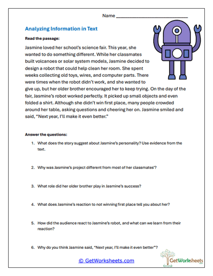 Story Analysis Questions Worksheet