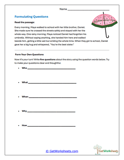 Formulating Questions Worksheet