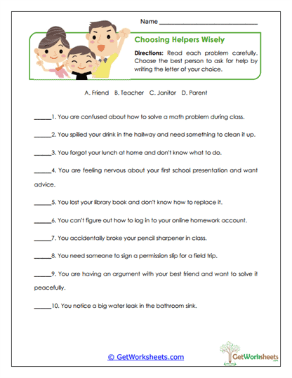 Choosing Helpers Wisely Worksheet