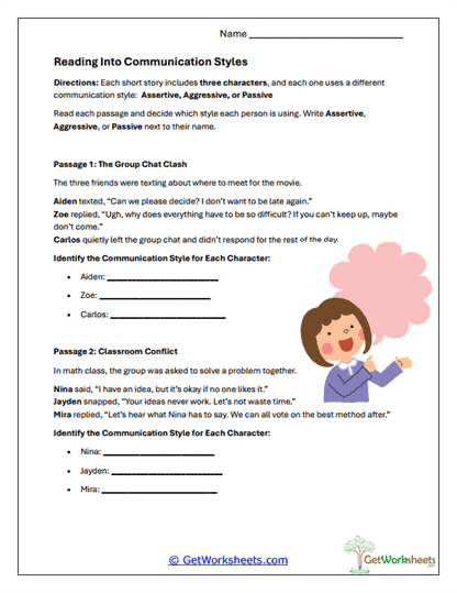 Assertiveness vs. Aggression vs. Passivity Worksheets