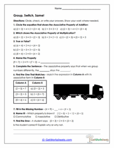 Associative Property of Addition & Multiplication Worksheets