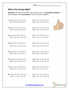 Associative Property of Addition & Multiplication Worksheets