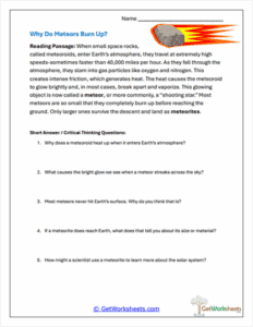 Asteroids, Comets, and Meteors Worksheets - GetWorksheets.com
