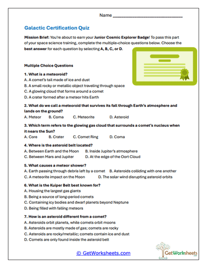 Galactic Certification Worksheet