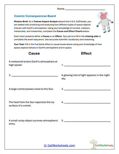 Cosmic Consequences Board Worksheet