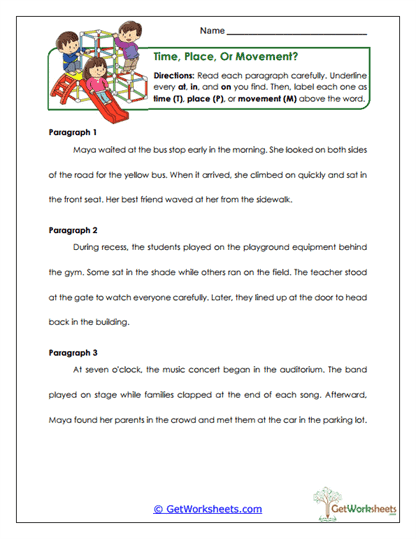 Time, Place, or Movement? Worksheet