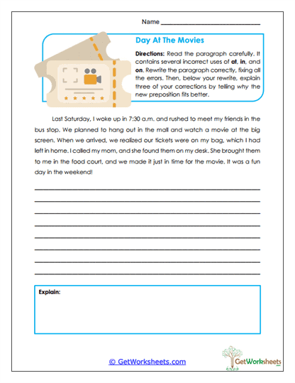 Day at the Movies Worksheet