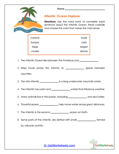 Atlantic Explorer Cloze Worksheet