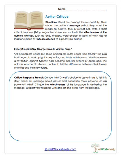 Author Critique Response Worksheet