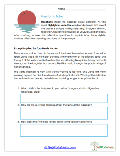 Hurston's Style Worksheet