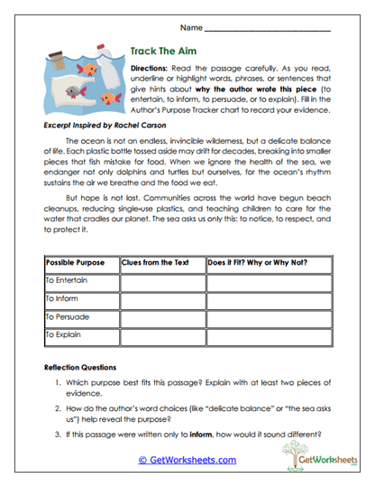 Author's Purpose Tracker Worksheet