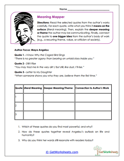 Angelou Quote Analysis Worksheet