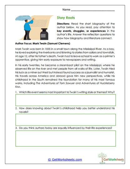 Twain Biography Study Worksheet