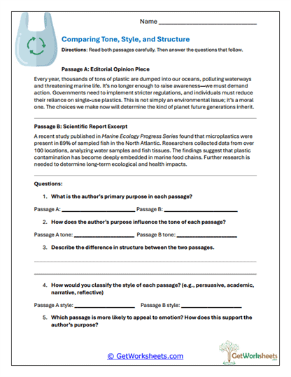 Advanced Tone and Style Comparison Worksheet