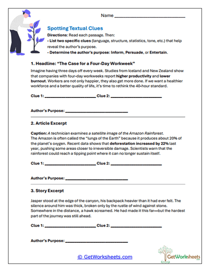 Spotting Textual Clues Worksheet