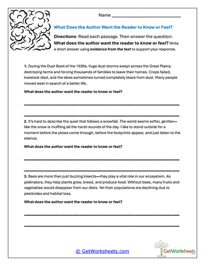 Reader Knowledge and Feelings Worksheet