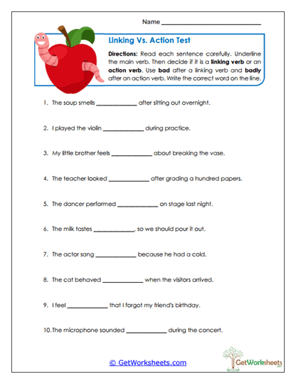 Linking vs. Action Test Worksheet