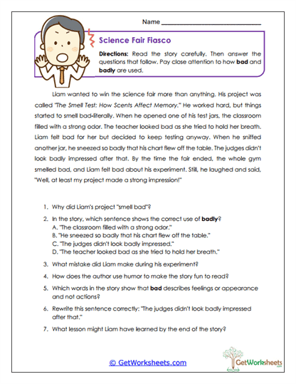 Science Fair Fiasco Worksheet