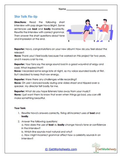 Star Talk Fix-Up Worksheet