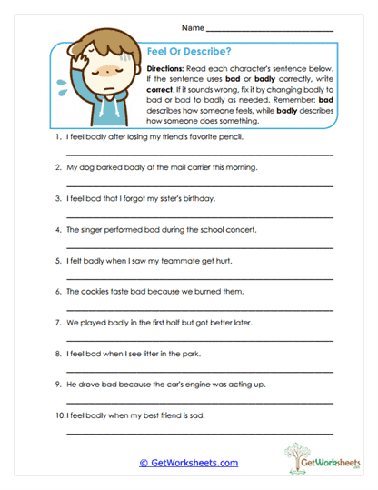 Feel or Describe? Worksheet