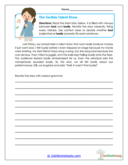 Terrible Talent Show Worksheet
