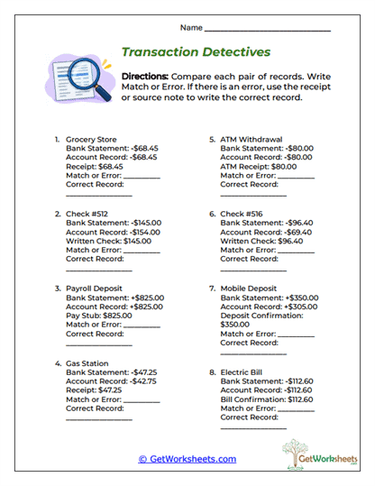 Transaction Detective Worksheet