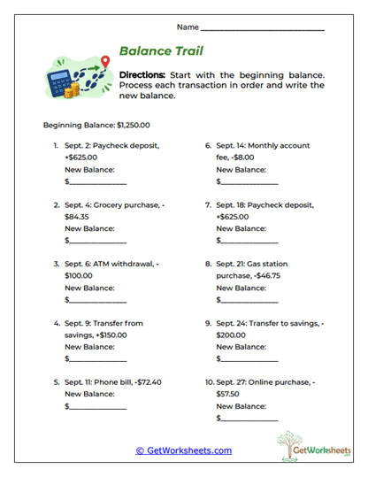 Balance Trail Worksheet