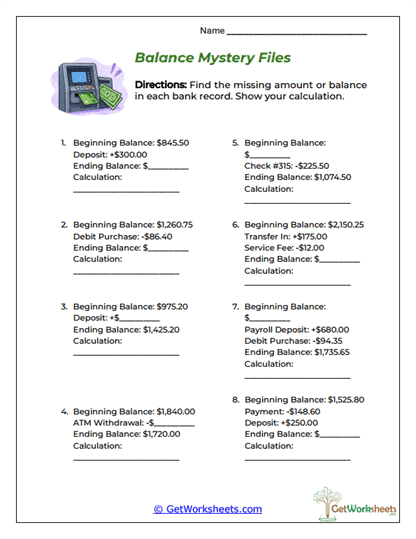 Balance Mystery Files Worksheet