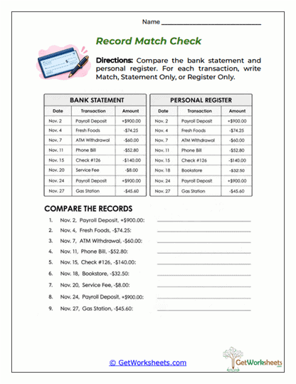 Record Match Check Worksheet