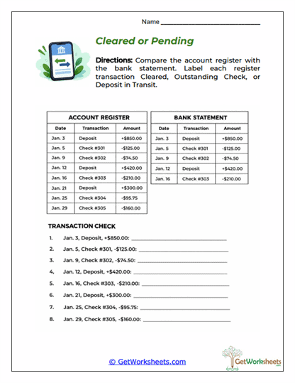Cleared or Pending Worksheet
