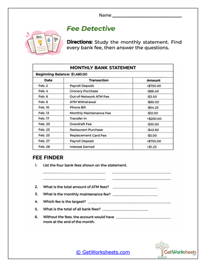 Fee Detective Worksheet