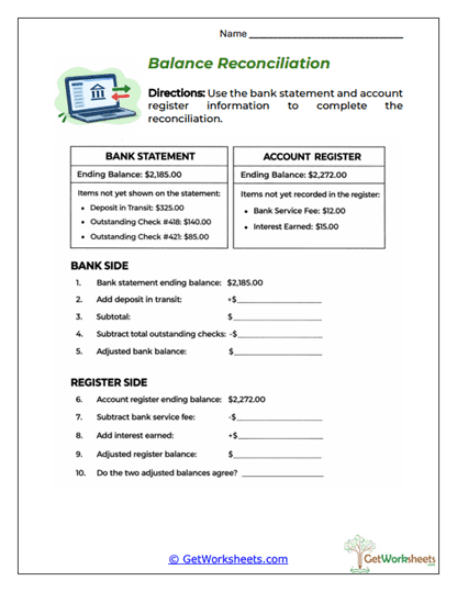 Two-Side Balance Check Worksheet