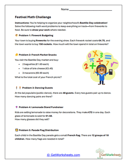 Festival Math Challenge Worksheet