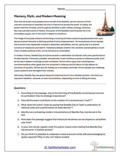 Memory, Myth, and Meaning Worksheet