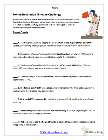 Revolution Timeline Challenge Worksheet