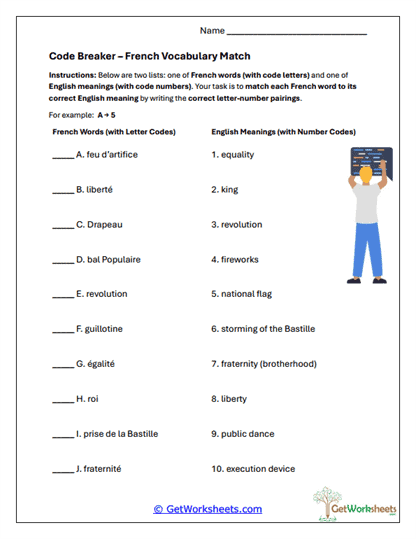 Code Breaker Vocabulary Match Worksheet