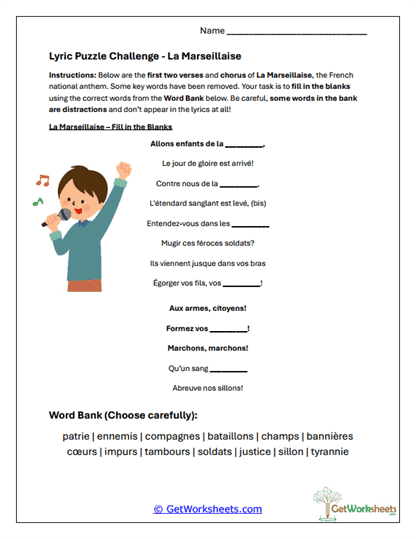 La Marseillaise Worksheet
