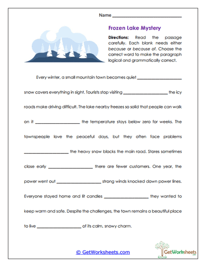 Frozen Lake Mystery Worksheet